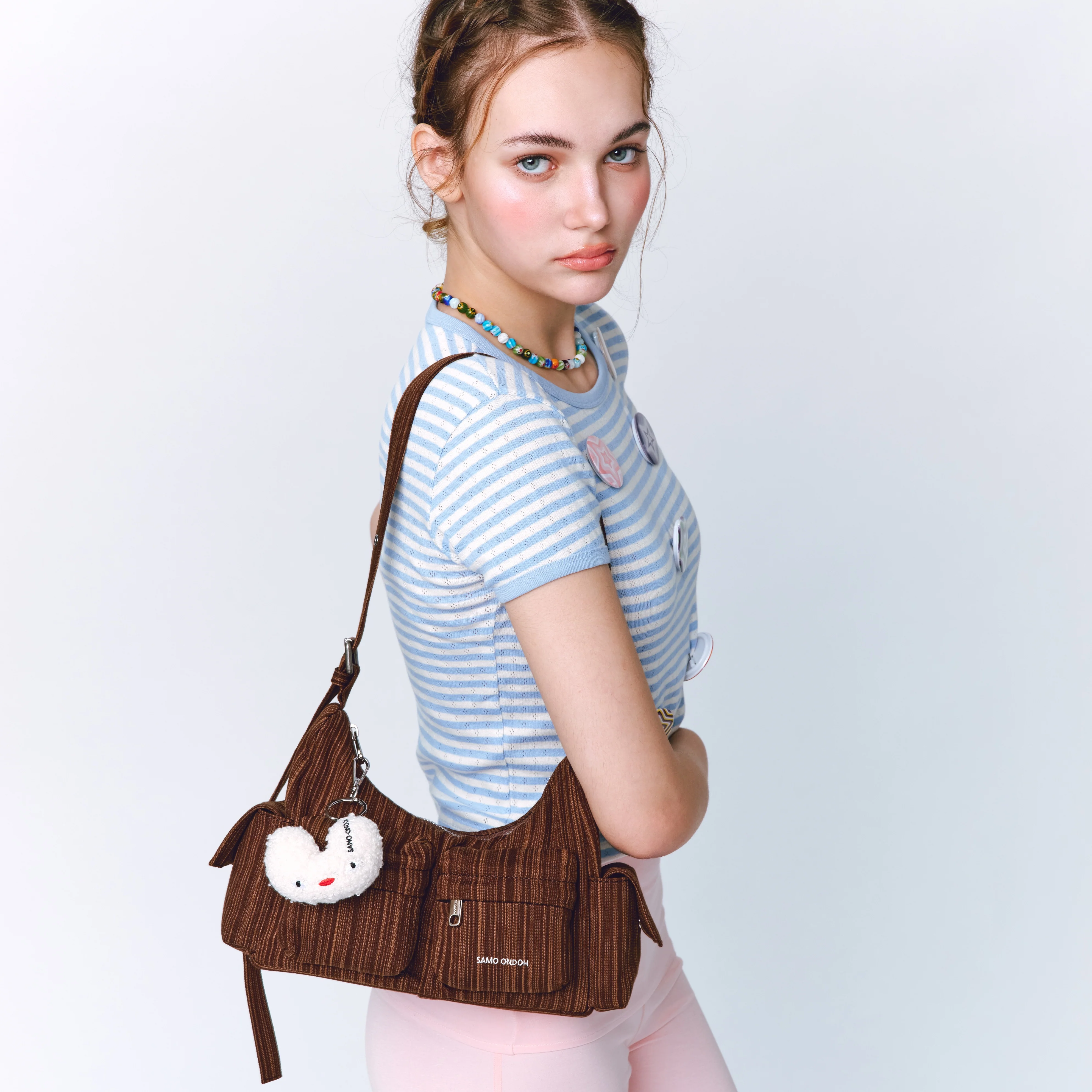 pocket mug bag M stripe brown - Image 5