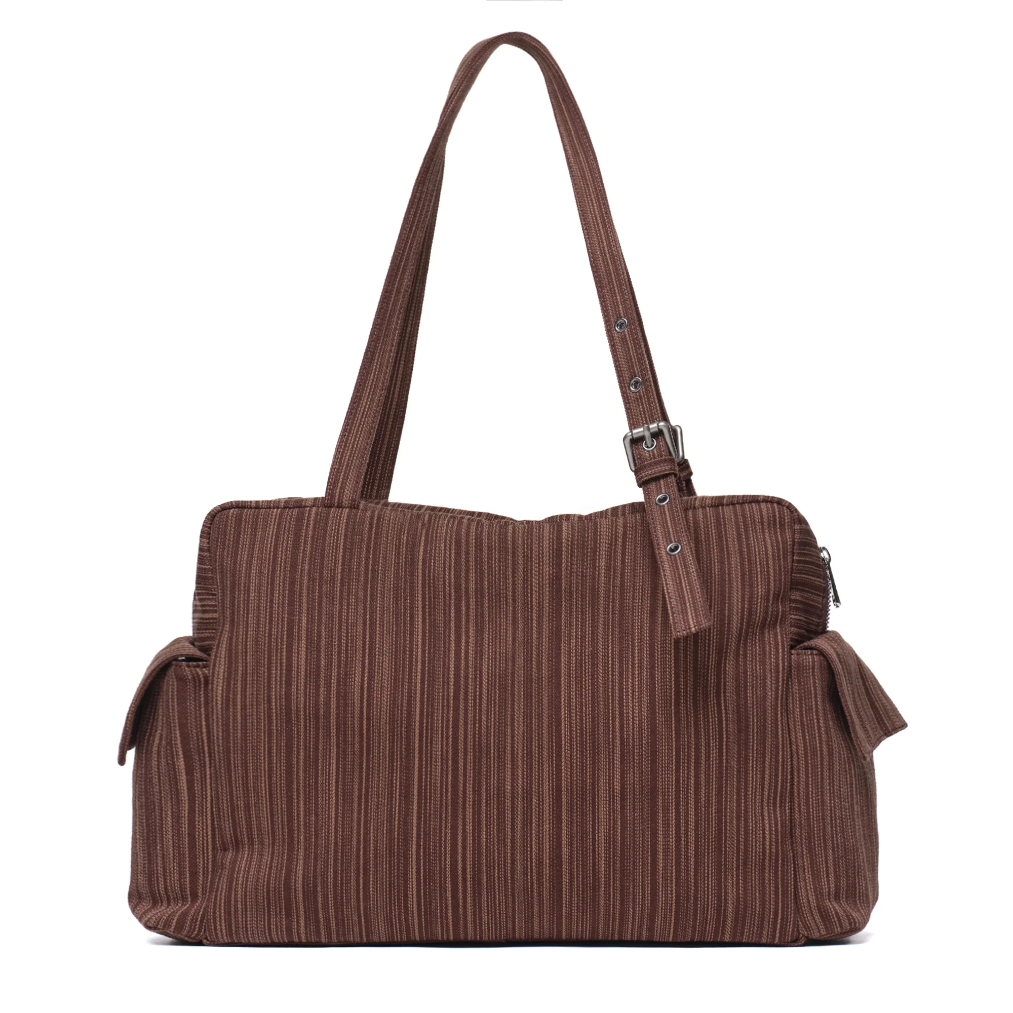 pocket utility bag L stripe brown - Image 3