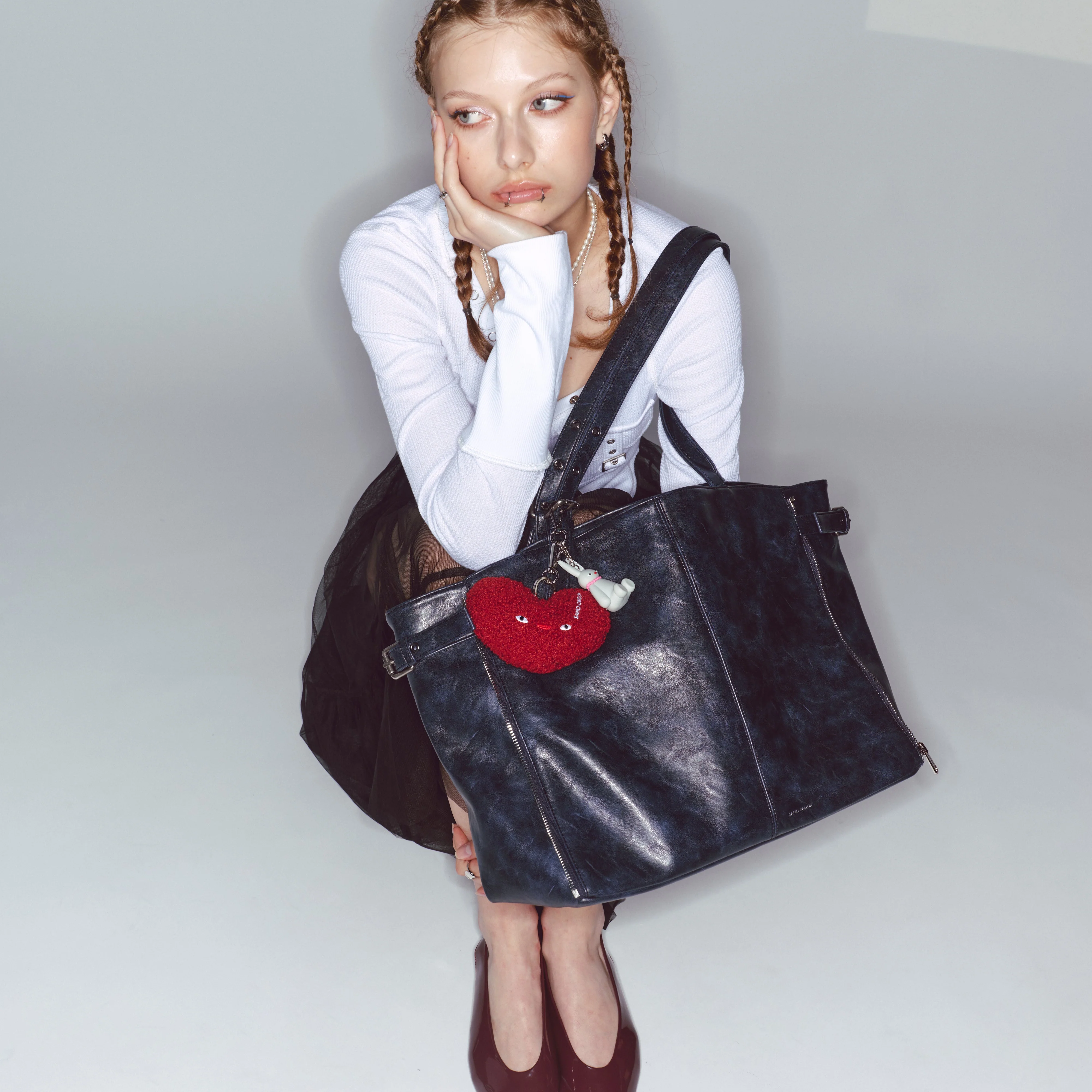 zipper shopper bag L baked navy - Image 6