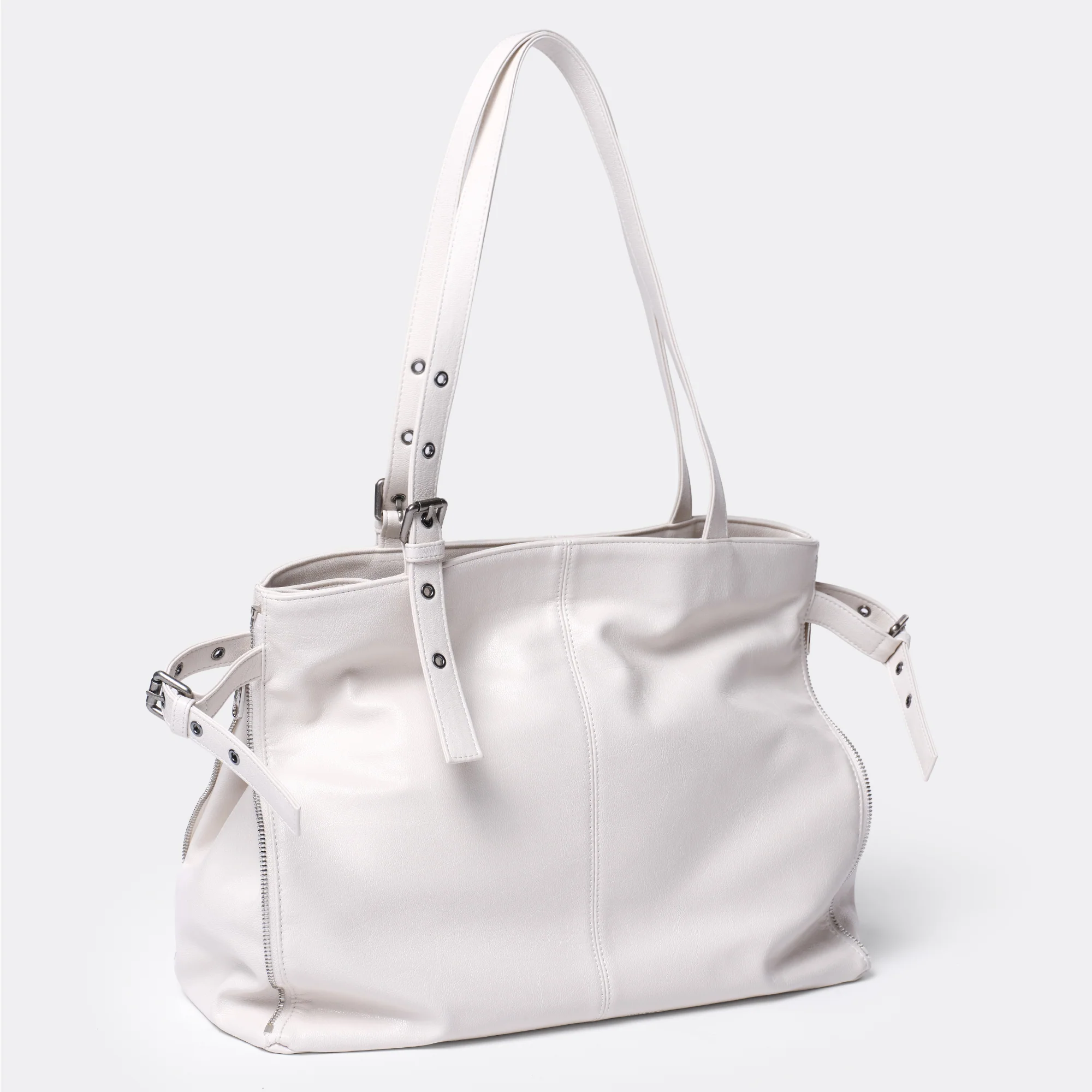 zipper shopper bag L goat cream - Image 3
