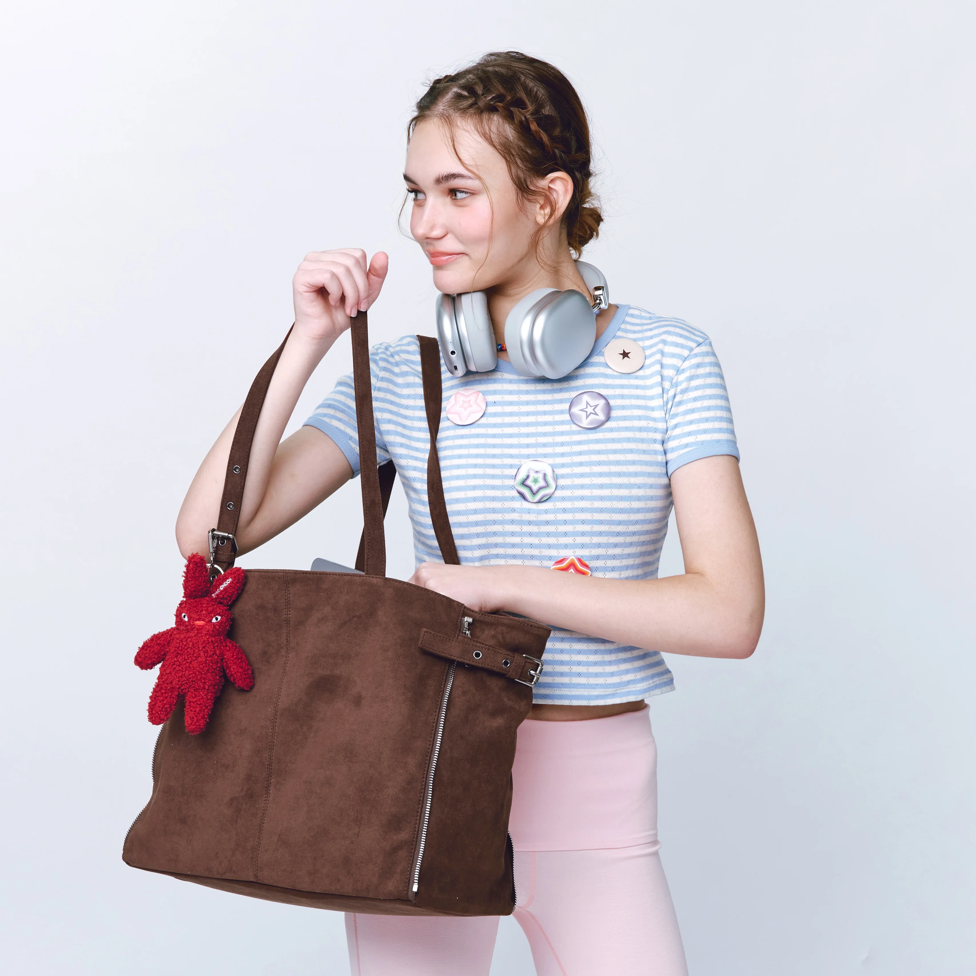 zipper shopper bag L suede brown - Image 3