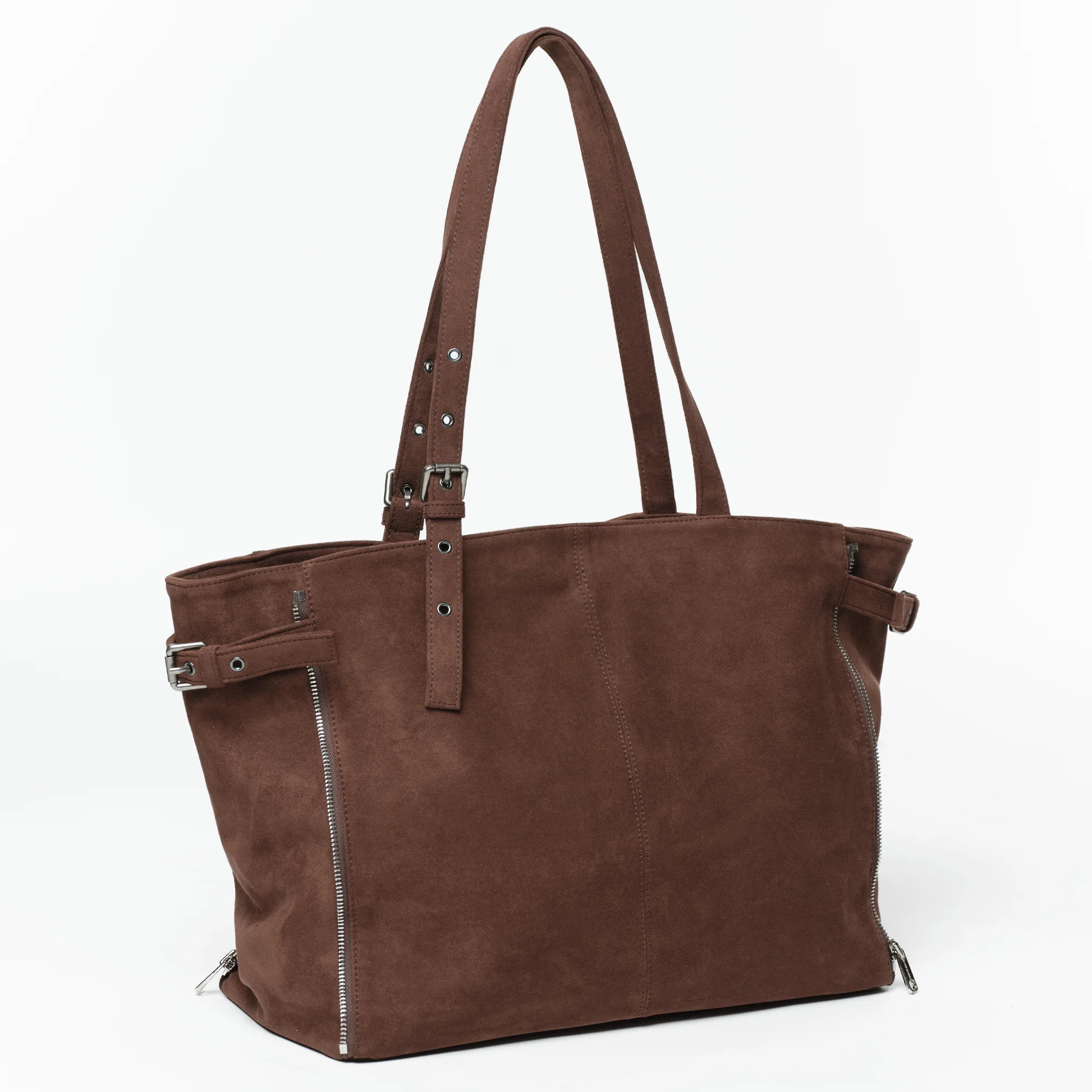 zipper shopper bag L suede brown - Image 4