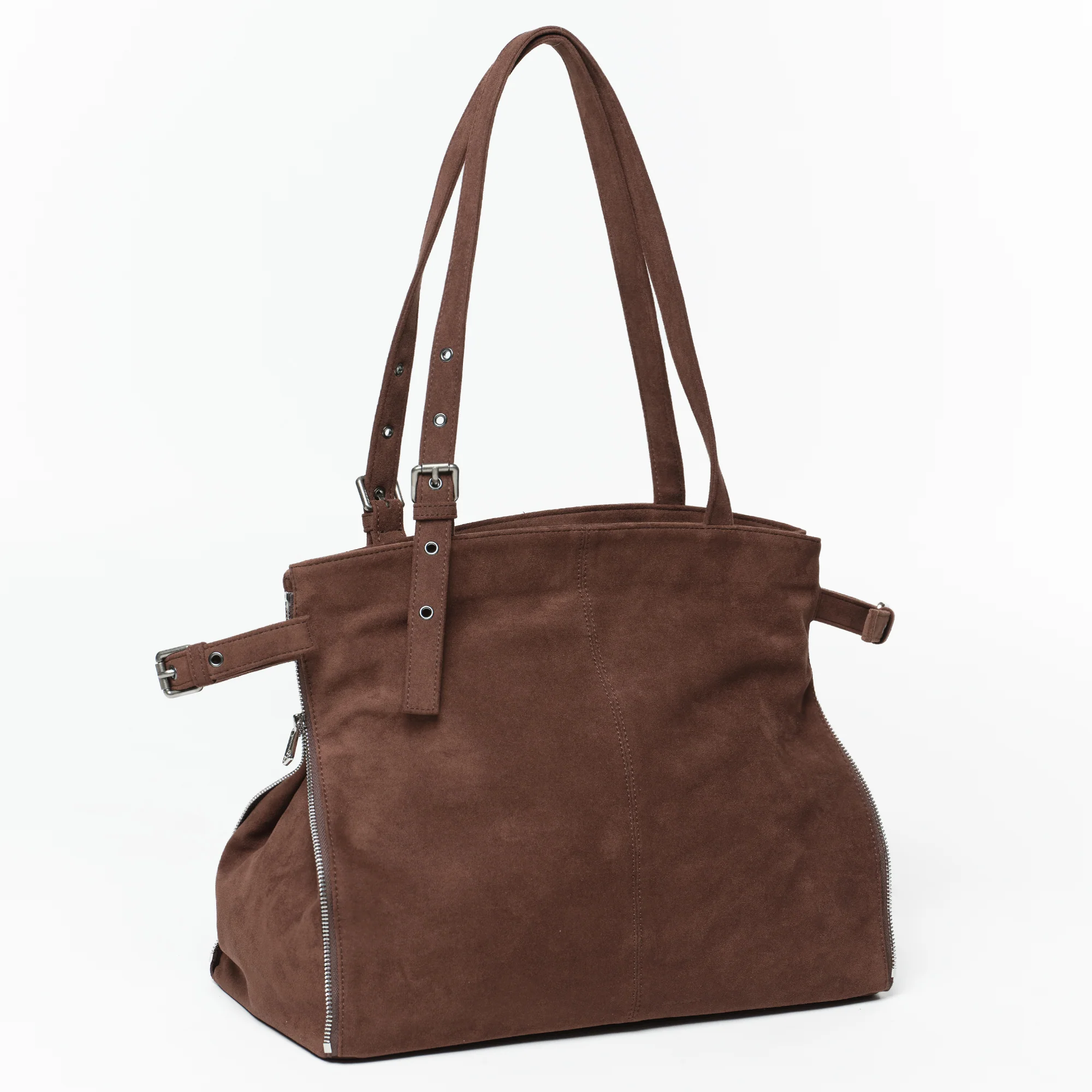 zipper shopper bag L suede brown - Image 5
