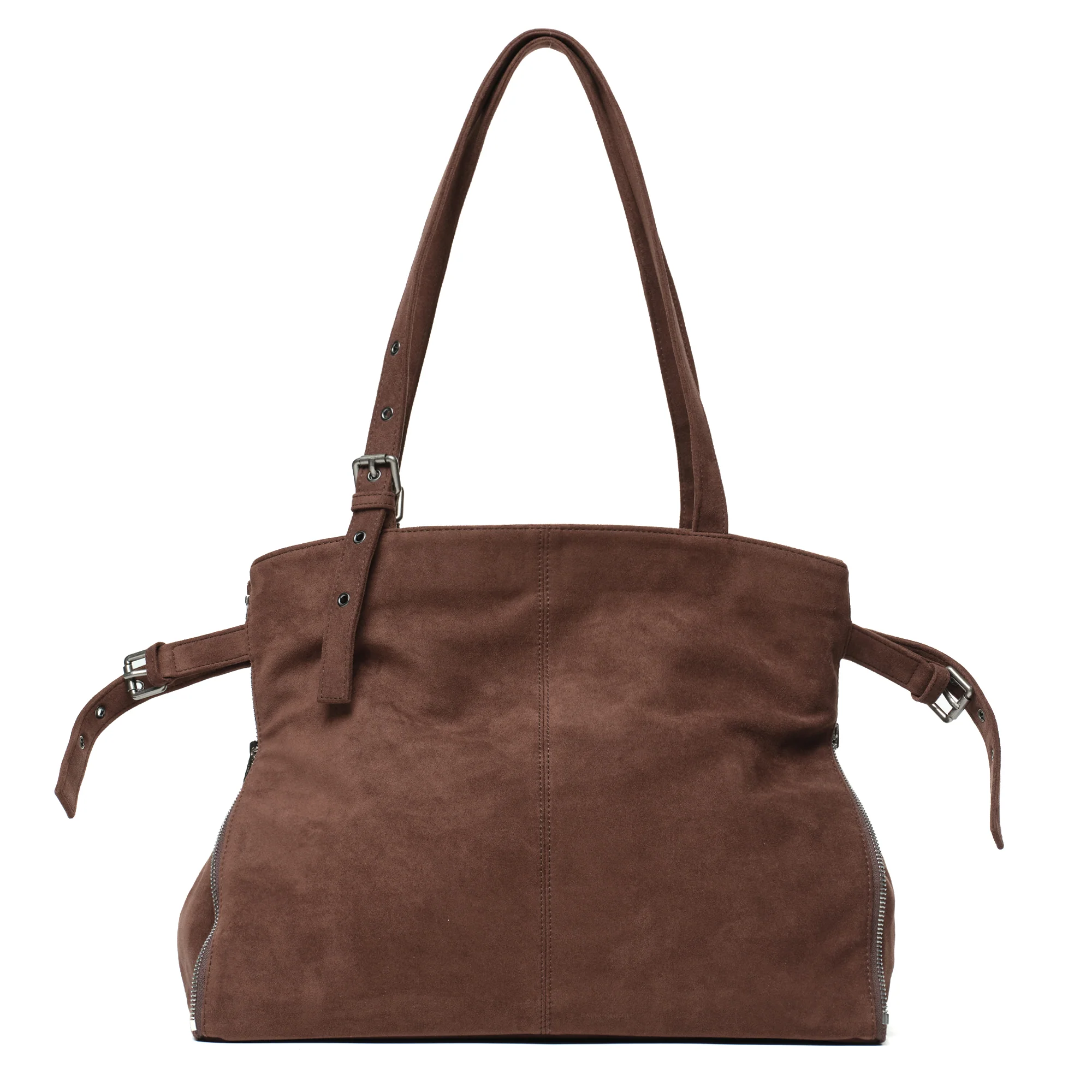 zipper shopper bag L suede brown - Image 6