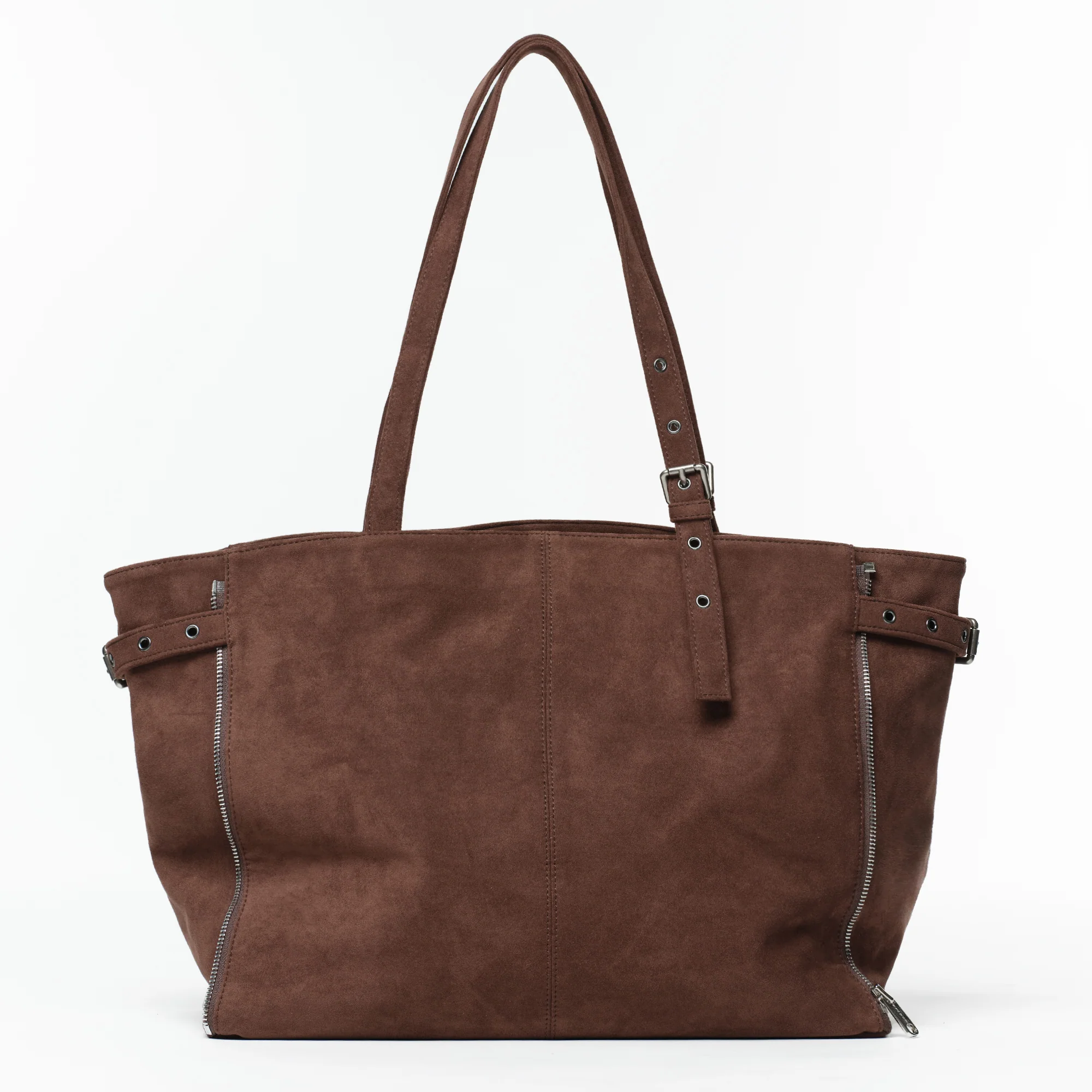 zipper shopper bag L suede brown - Image 7