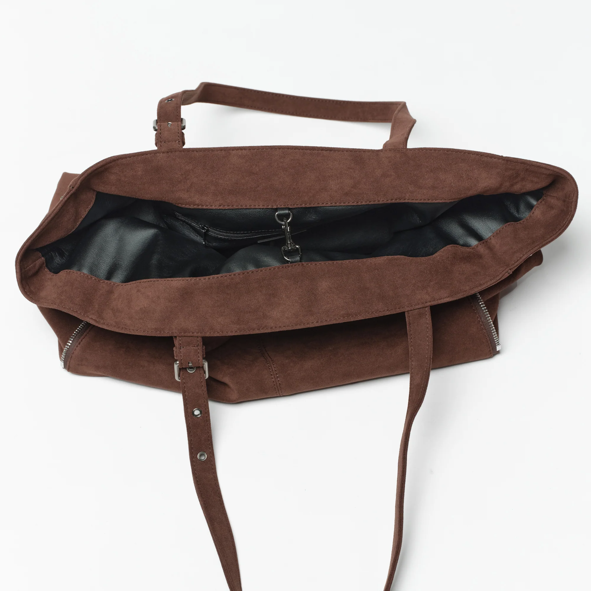 zipper shopper bag L suede brown - Image 8