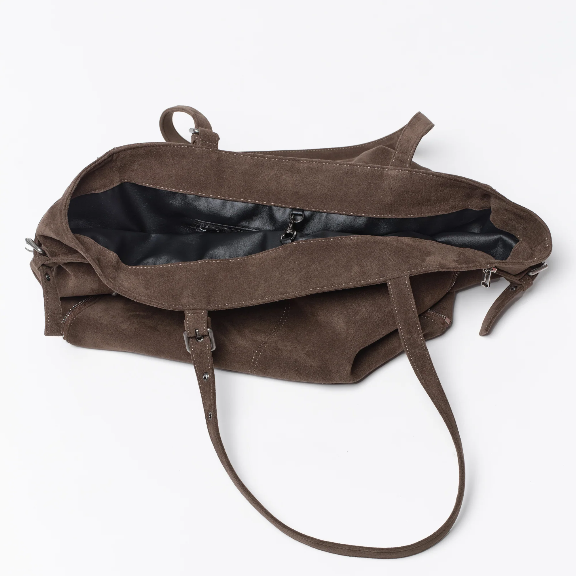 zipper shopper bag L suede khaki gray - Image 8