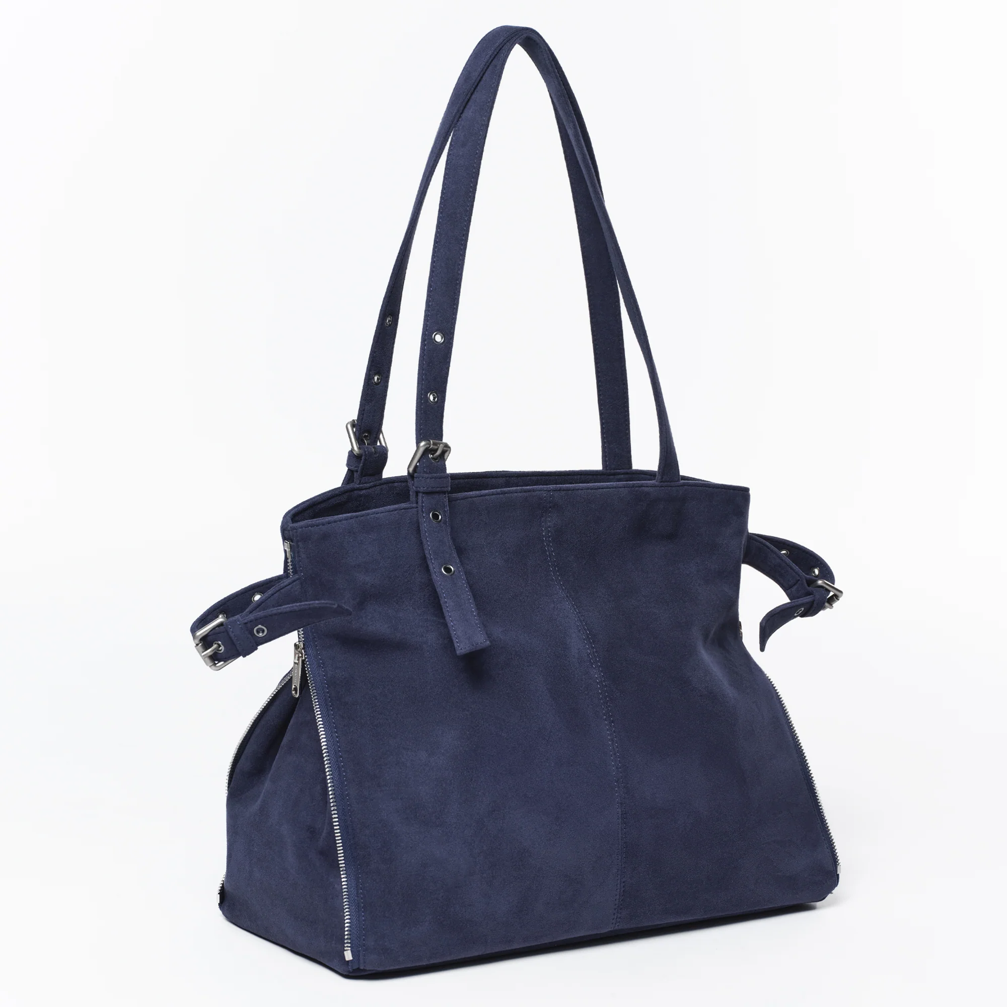 zipper shopper bag L suede navy - Image 4