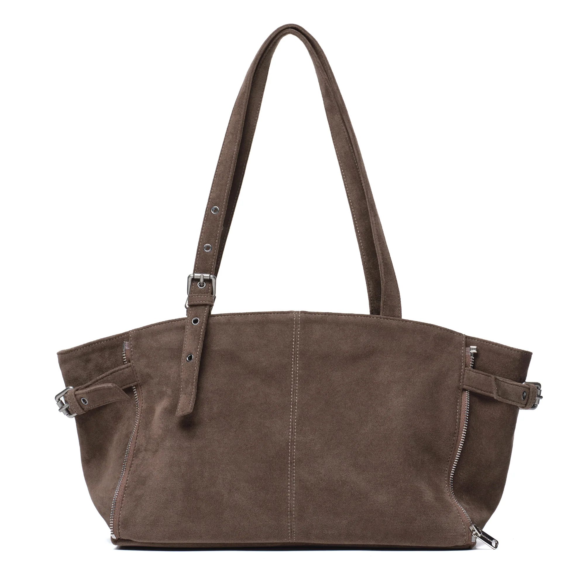 zipper shopper bag M suede khaki gray - Image 4