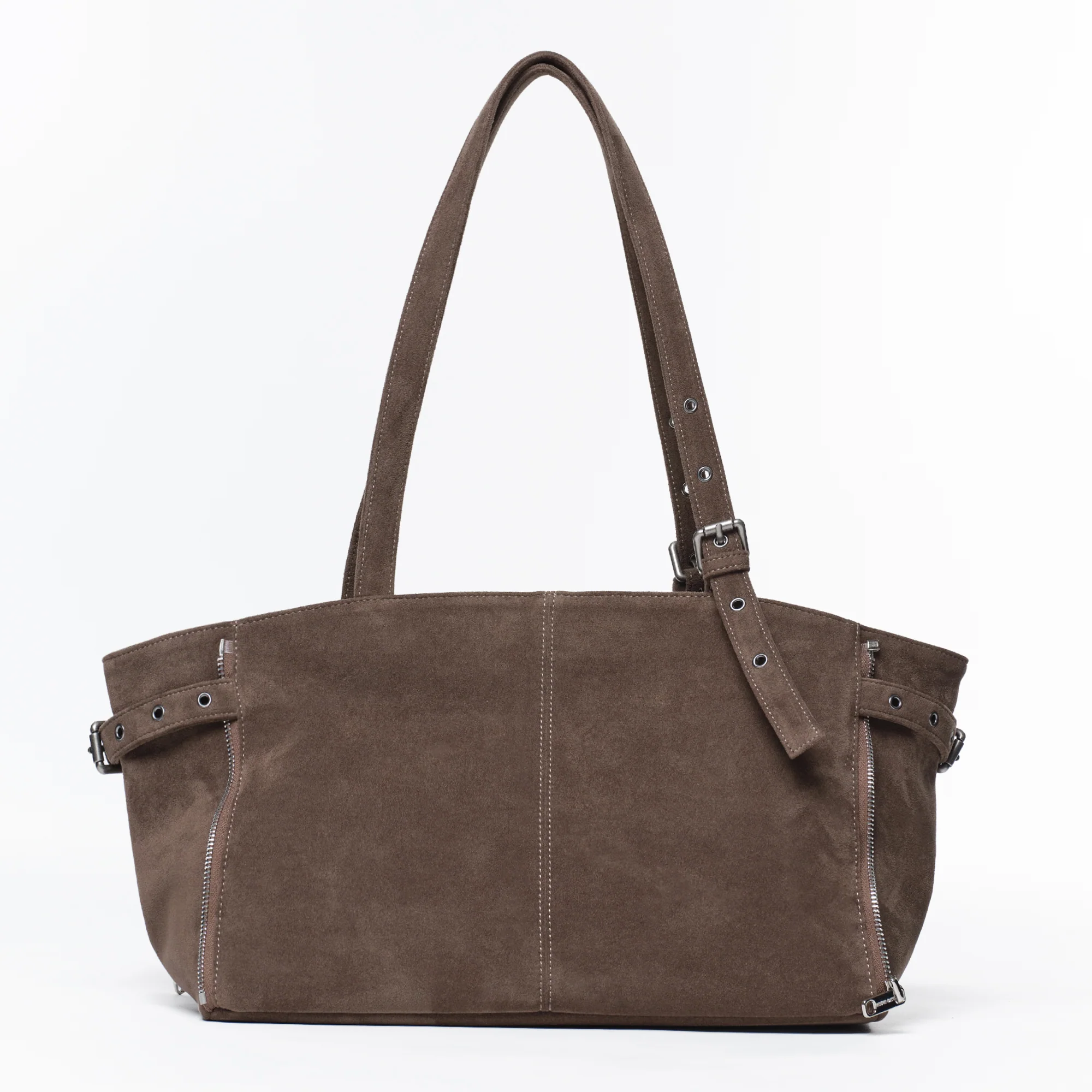 zipper shopper bag M suede khaki gray - Image 7