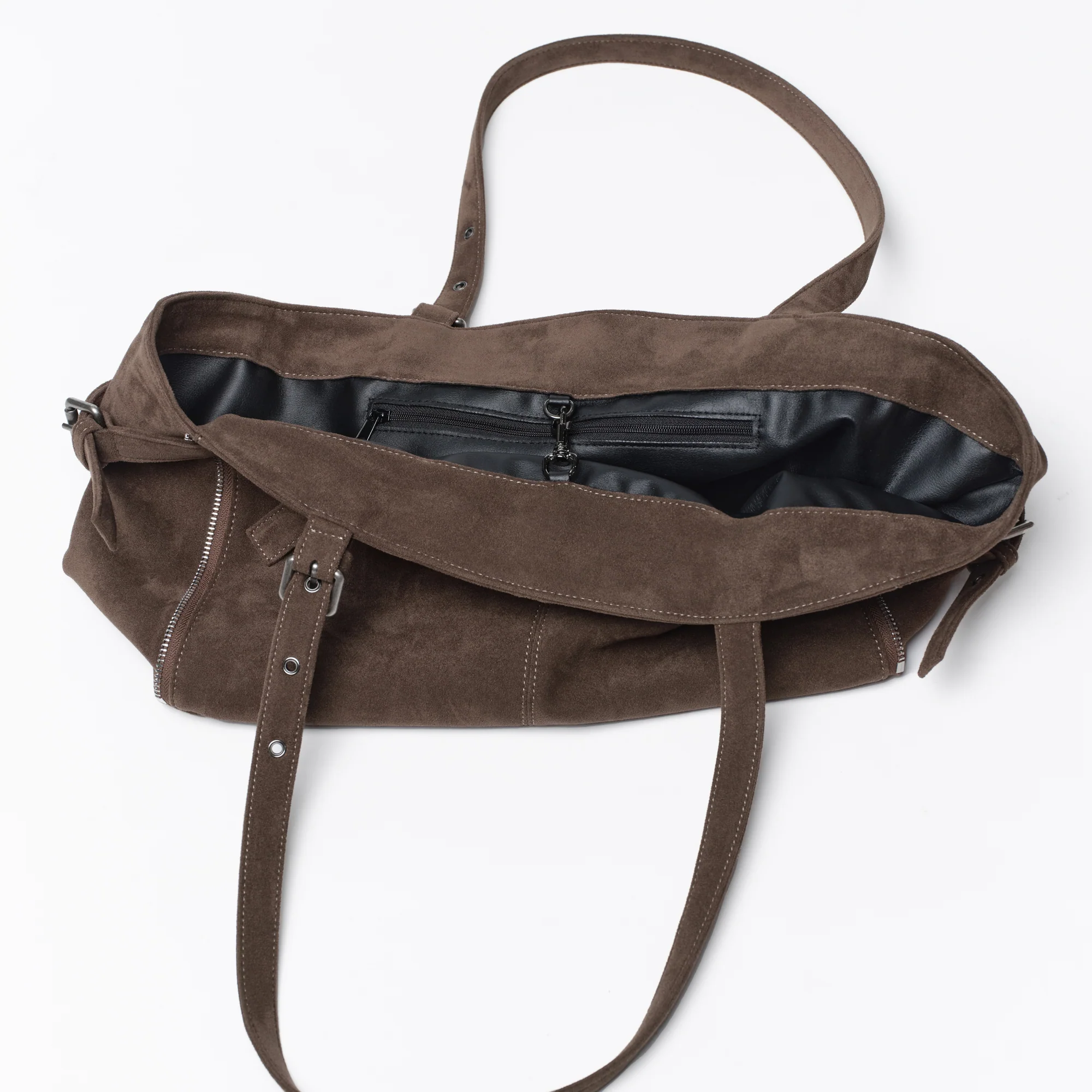 zipper shopper bag M suede khaki gray - Image 8