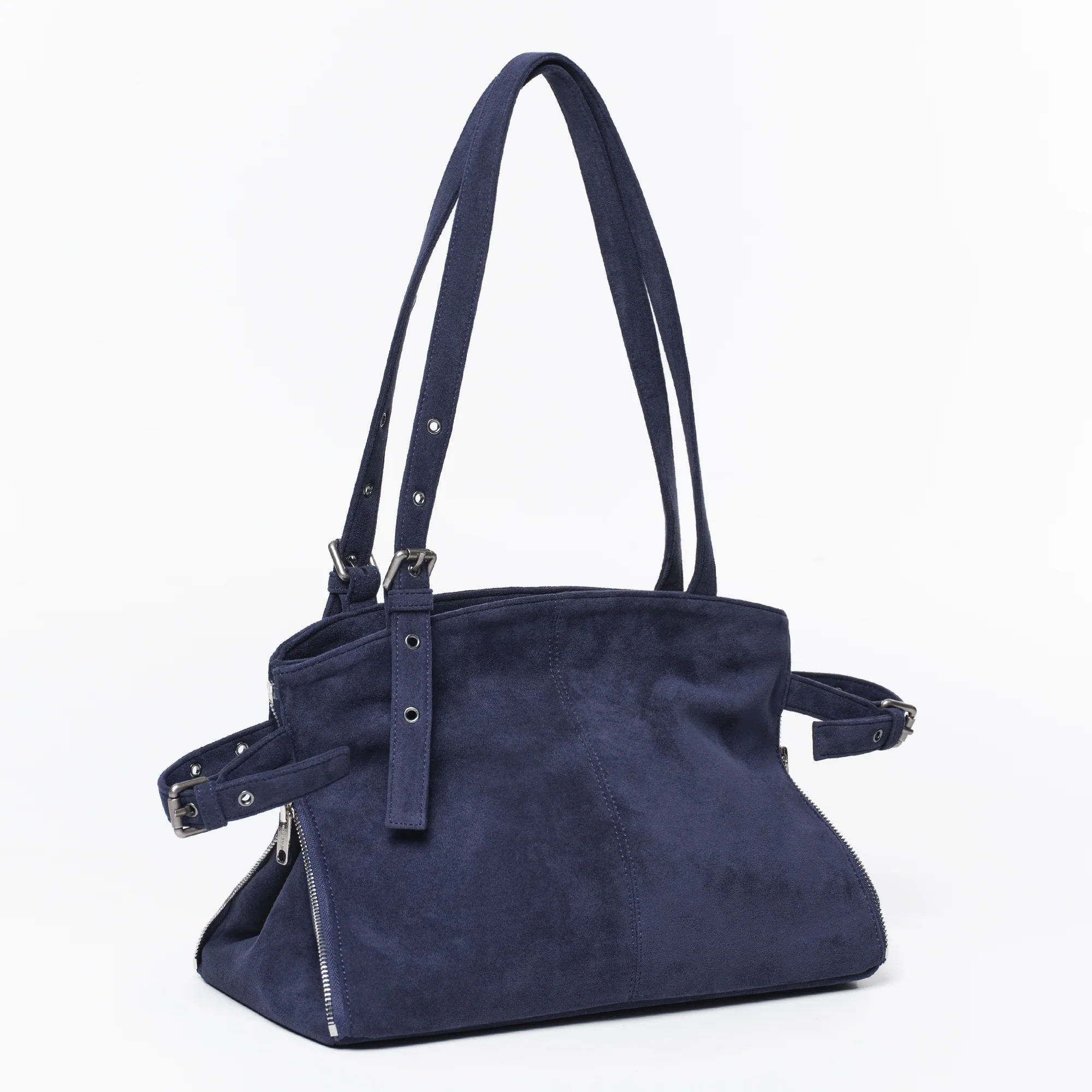 zipper shopper bag M suede navy - Image 4