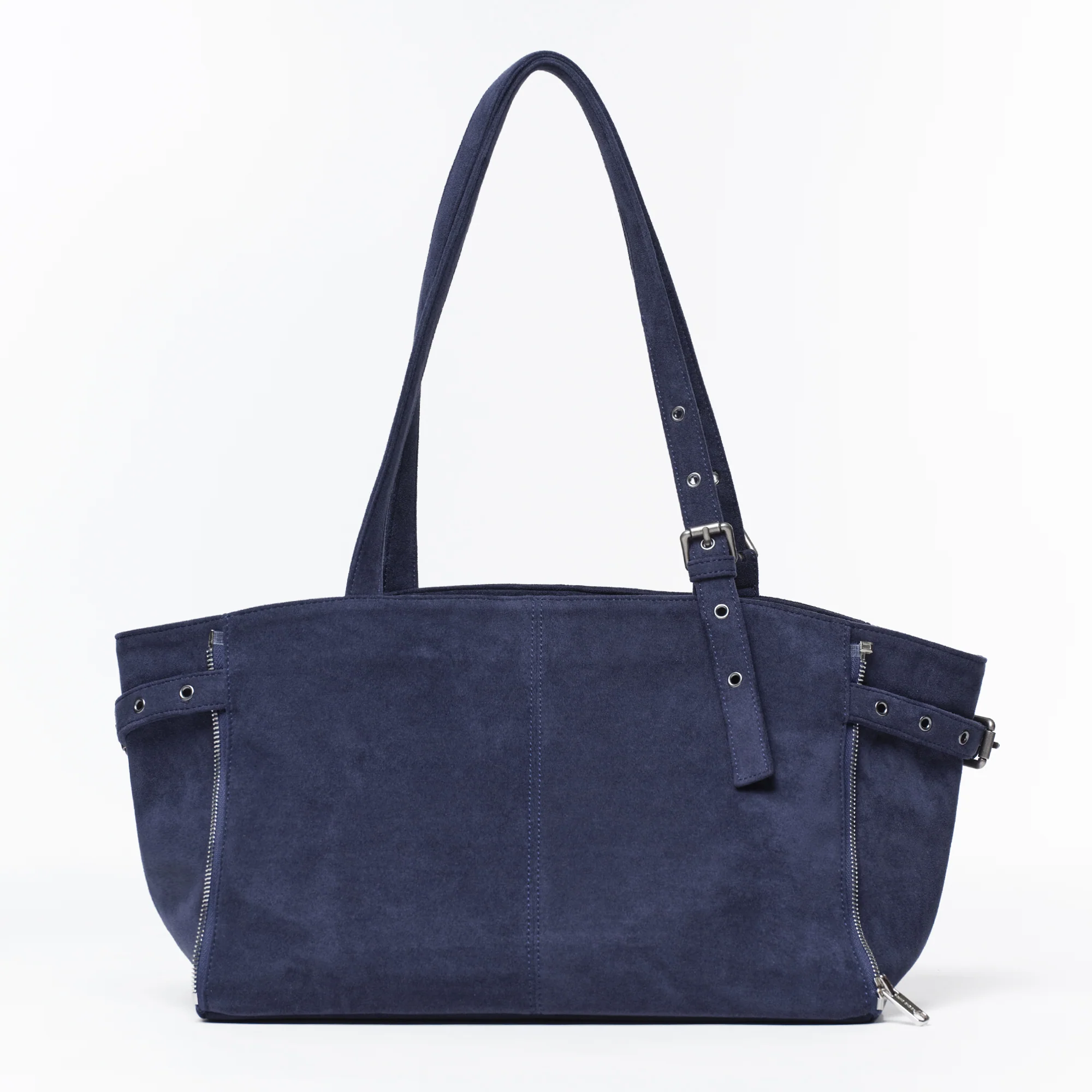 zipper shopper bag M suede navy - Image 5