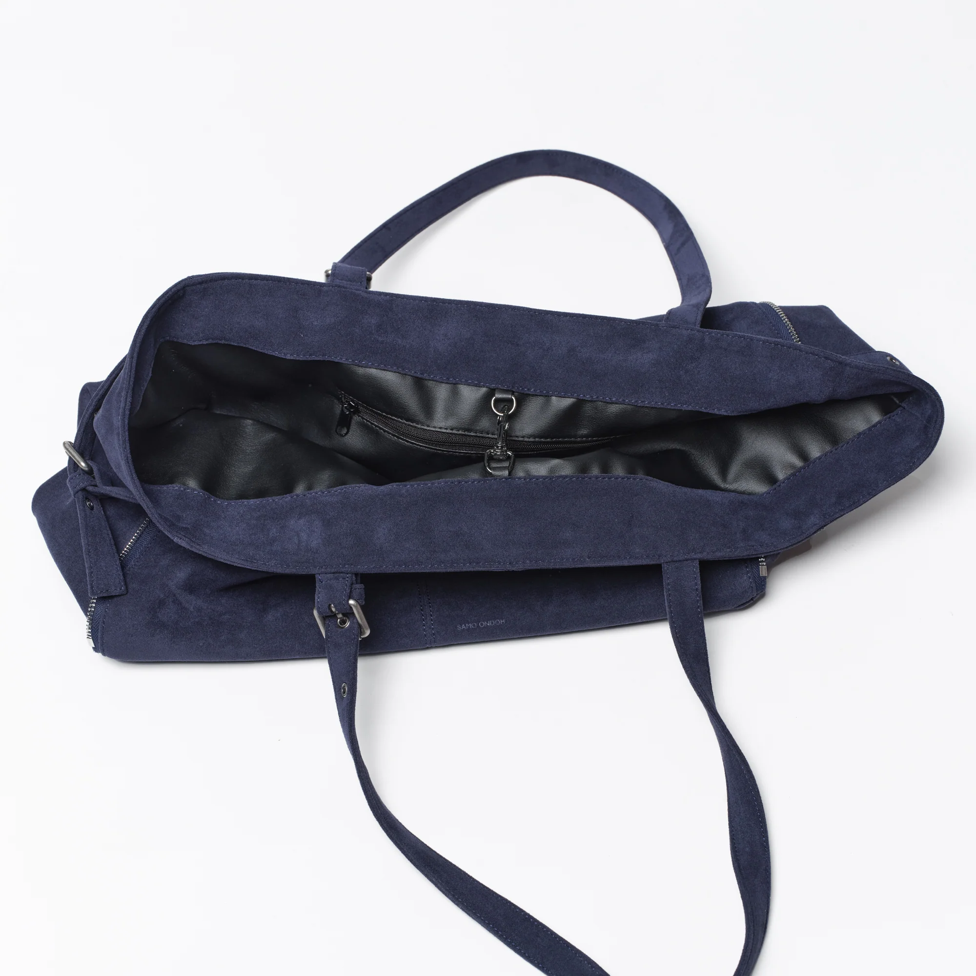 zipper shopper bag M suede navy - Image 6